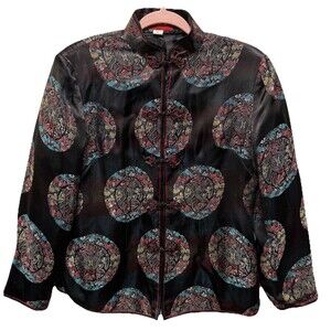 Vintage Silk Black Jacket Asian Style Embroidery Brocade Size Small/Medium